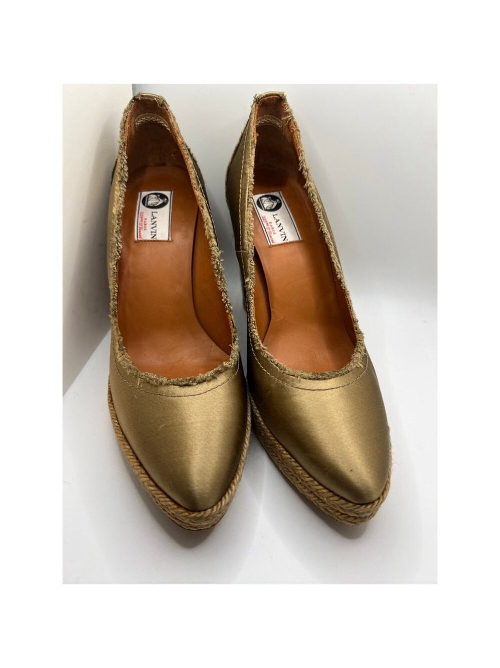LANVIN Champagne Gold Espadrille Wedge Pumps Size 8.5/39
